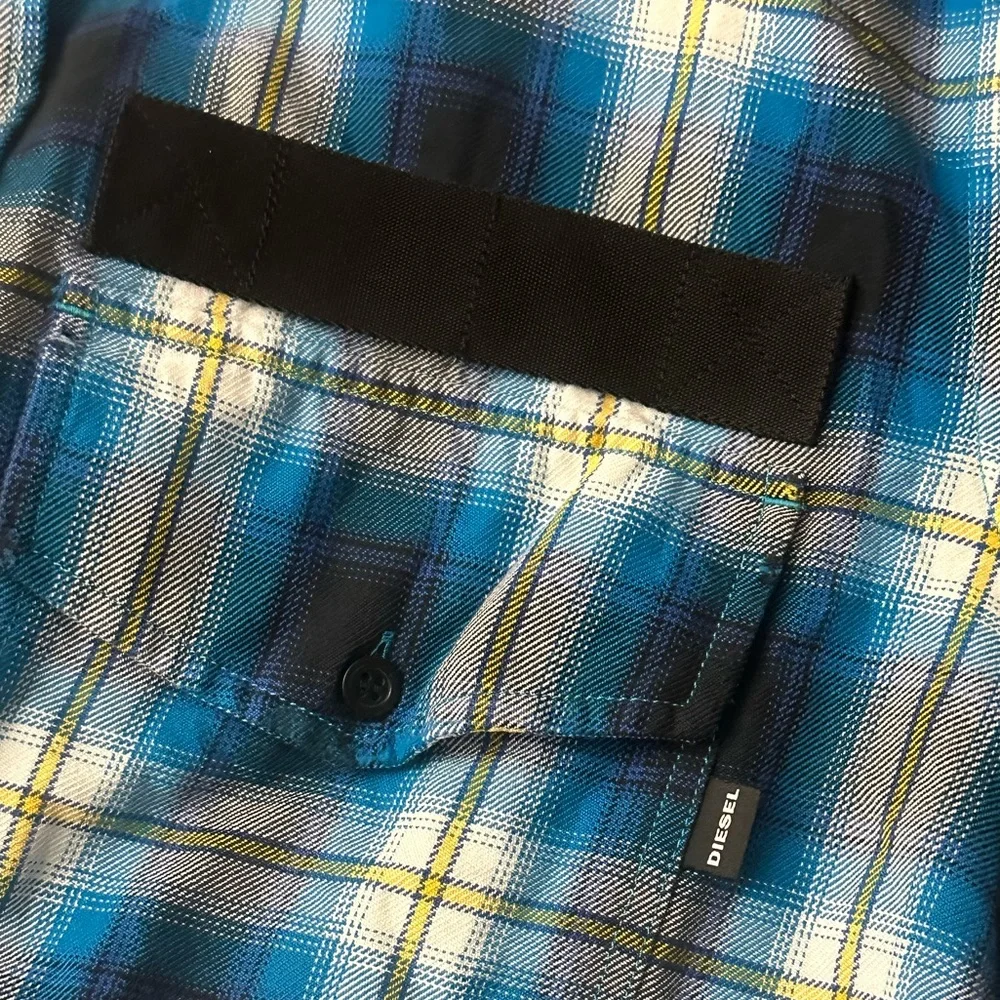 mens DIESEL plaid hooded button-up flannel shirt - Picture 6 of 8